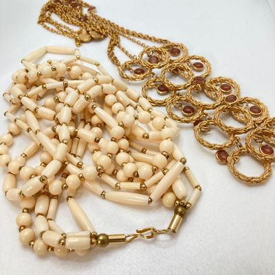 LOT 32: Gold Tone Statement Necklaces, Namruf Swiss Made 17 Jewels Necklace Watch and More