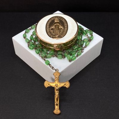 LOT 20: Vintage Religious Collection - Personalized Statue, Rosary Beads, Worry Beads and More