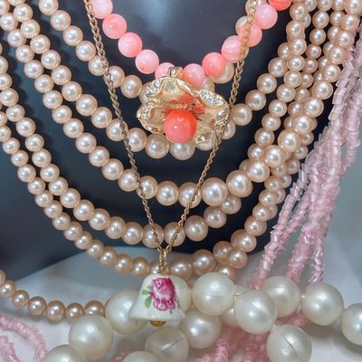 LOT 26: Vintage Faux Pearls, Pink Beaded Jewelry and More