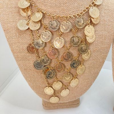 LOT 32: Gold Tone Statement Necklaces, Namruf Swiss Made 17 Jewels Necklace Watch and More