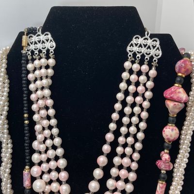 LOT 26: Vintage Faux Pearls, Pink Beaded Jewelry and More
