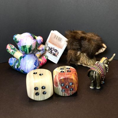LOT 110: NyForm - The Original Trolls, Jay Strongwater Elephant, Onyx Dice and More