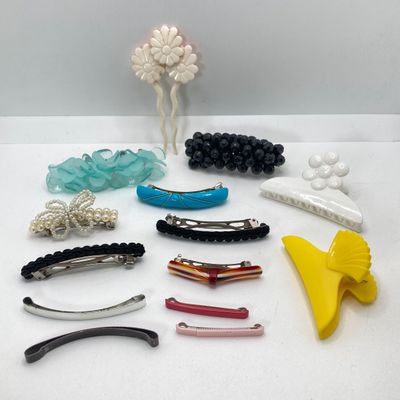 LOT 29: Vintage This and That - Designer Watch in Original Box, Black Lacquer Trinket Boxes, Savings Stamp Album, Hair Barettes, Beaded...