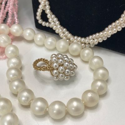 LOT 26: Vintage Faux Pearls, Pink Beaded Jewelry and More