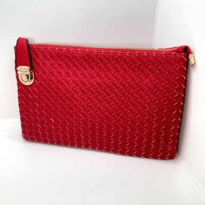 LOT 118: Red Woven Faux Leather Clutch / Crossbody Bag with Wrist Strap