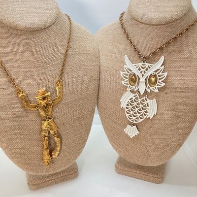 LOT 32: Gold Tone Statement Necklaces, Namruf Swiss Made 17 Jewels Necklace Watch and More