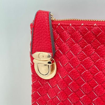 LOT 118: Red Woven Faux Leather Clutch / Crossbody Bag with Wrist Strap