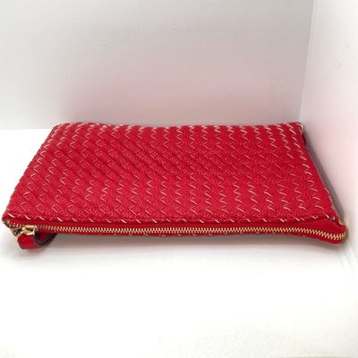 LOT 118: Red Woven Faux Leather Clutch / Crossbody Bag with Wrist Strap