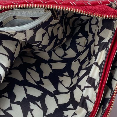 LOT 118: Red Woven Faux Leather Clutch / Crossbody Bag with Wrist Strap
