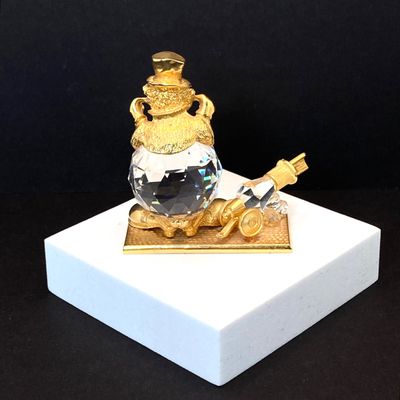 LOT 109: Lenox Desk / Table Clock, Crystal / Gold Tone Fish and Trimlite Strass Clown with Cannon Figurines