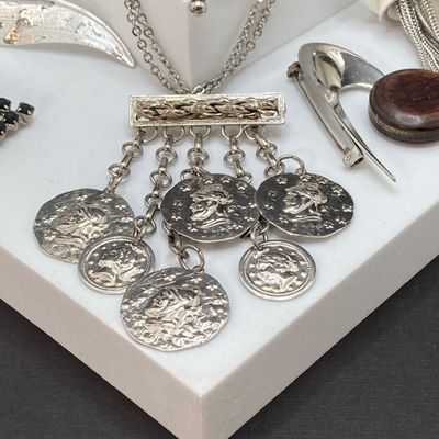 LOT 15: Vintage Silver Tone Brooch / Pin Collection and More