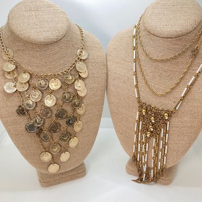 LOT 32: Gold Tone Statement Necklaces, Namruf Swiss Made 17 Jewels Necklace Watch and More