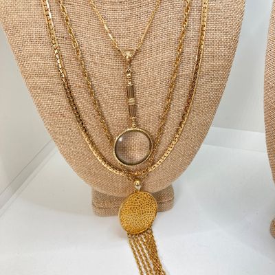 LOT 32: Gold Tone Statement Necklaces, Namruf Swiss Made 17 Jewels Necklace Watch and More