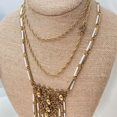LOT 32: Gold Tone Statement Necklaces, Namruf Swiss Made 17 Jewels Necklace Watch and More