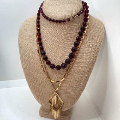LOT 32: Gold Tone Statement Necklaces, Namruf Swiss Made 17 Jewels Necklace Watch and More