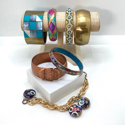 LOT 7: Vintage Braclets - Bangle and Millefiori Glass Bead Styles