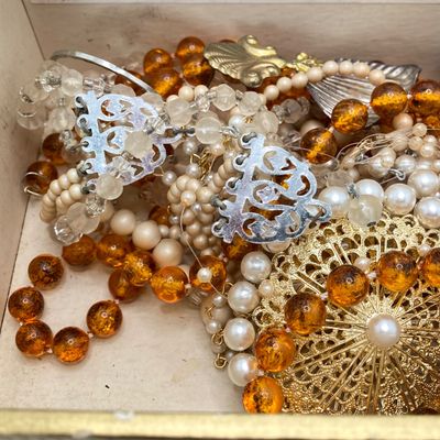 LOT 25: Vintage El Producto Box filled with Craft Jewelry and More