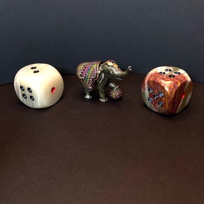 LOT 110: NyForm - The Original Trolls, Jay Strongwater Elephant, Onyx Dice and More