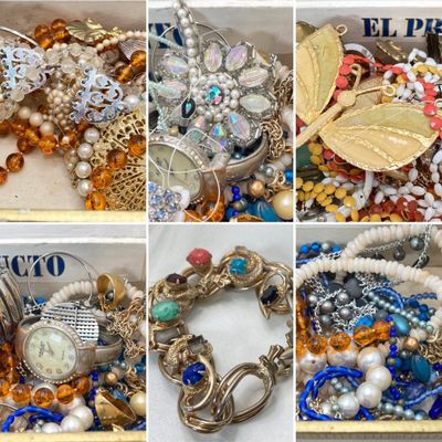 LOT 25: Vintage El Producto Box filled with Craft Jewelry and More