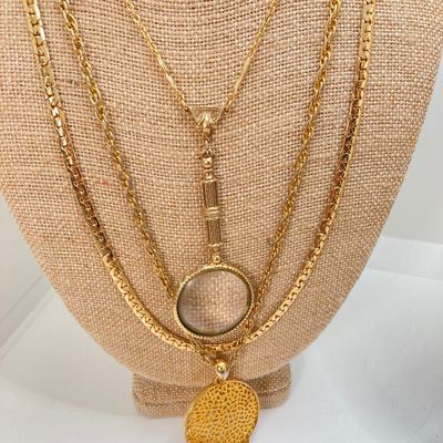 LOT 32: Gold Tone Statement Necklaces, Namruf Swiss Made 17 Jewels Necklace Watch and More
