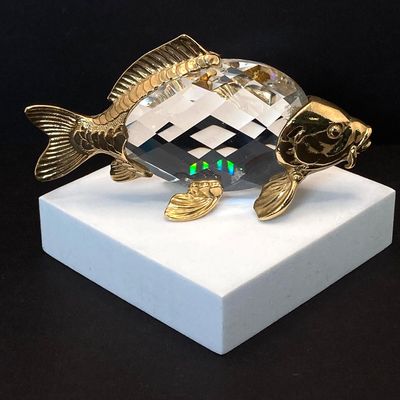 LOT 109: Lenox Desk / Table Clock, Crystal / Gold Tone Fish and Trimlite Strass Clown with Cannon Figurines