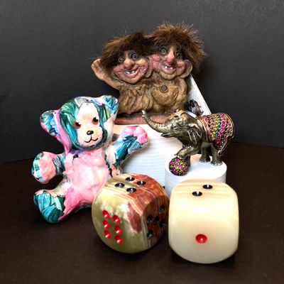 LOT 110: NyForm - The Original Trolls, Jay Strongwater Elephant, Onyx Dice and More