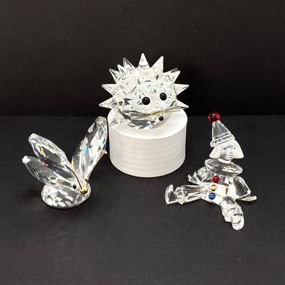 LOT 108: Collection of Swarovski Crystal Small Figurines - Butterfly, Porcupine and Clown