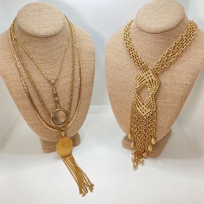 LOT 32: Gold Tone Statement Necklaces, Namruf Swiss Made 17 Jewels Necklace Watch and More