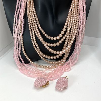 LOT 26: Vintage Faux Pearls, Pink Beaded Jewelry and More