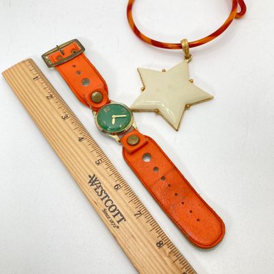 LOT 28: Vintage Lovely Line Green Watch with Orange Band, Statement Star Choker Necklace, Western Germany Graduated Color Beads and More