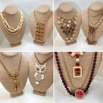 LOT 32: Gold Tone Statement Necklaces, Namruf Swiss Made 17 Jewels Necklace Watch and More