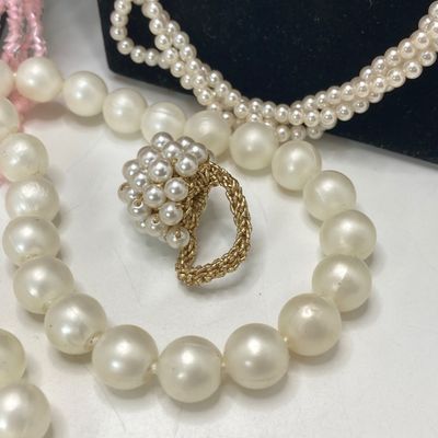 LOT 26: Vintage Faux Pearls, Pink Beaded Jewelry and More