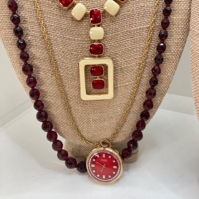 LOT 32: Gold Tone Statement Necklaces, Namruf Swiss Made 17 Jewels Necklace Watch and More