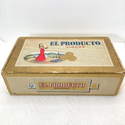 LOT 25: Vintage El Producto Box filled with Craft Jewelry and More
