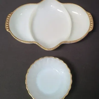 FireKing & Anchor Hocking Serving Dishes With Delicate Golden Accents 