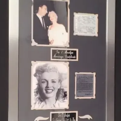 Joe DiMaggio & Marilyn Monroe  Commemorative Marriage Certificate & Contract Collage 