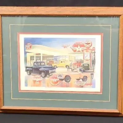 Signed Jack Schmitt Flying A Service Station Matted/Framed Print 