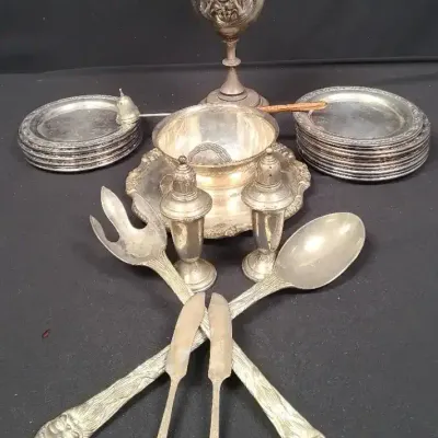 Weighted Sterling Silver Shakers With Stately Silver Plate and Mixed Metal Service Items