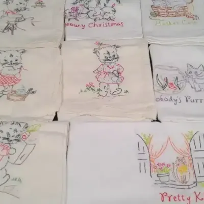 Meowsome Embroidered Cat Tea Cloths 