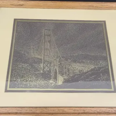 Signed Paul M. Breeden Golden Gate Bridge Etching
