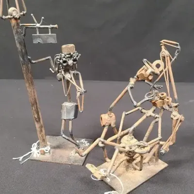 Signed Brutalist Folk Art Metal Sculptures