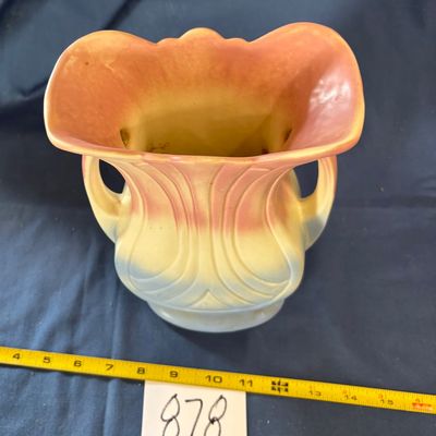 Hull Art Pottery USA 48-9" Mardi Gras/Granada Fan Vase Pink Blue