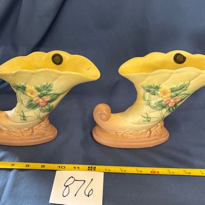 Vintage HULL POTTERY, Wildflower Cornucopia Vases