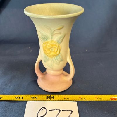 Vintage HULL Art Pottery Vase Yellow/Rose Flowers made in U.S.A.