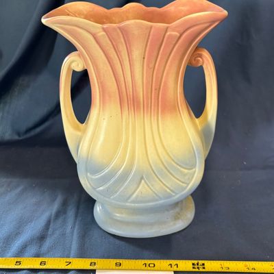 Hull Art Pottery USA 48-9" Mardi Gras/Granada Fan Vase Pink Blue