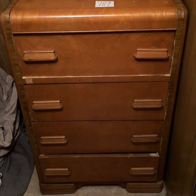 vintage Art Deco four-drawer waterfall tallboy dresser