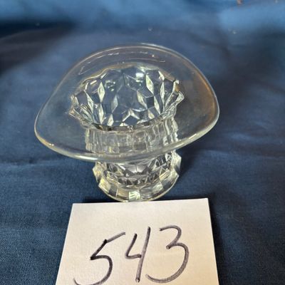 Vintage Fostoria Clear Glass Top Hat Toothpick Holder Diamond Pattern 2.5" x 4"
