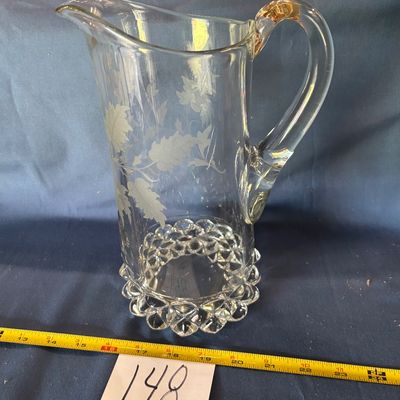 EAPG Ripley U.S. Glass Pavonia aka Pineapple Stem Pitcher w/ Leaves Design 1880s