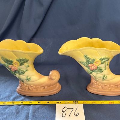 Vintage HULL POTTERY, Wildflower Cornucopia Vases