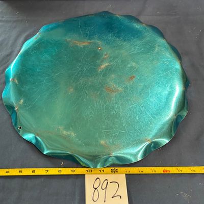 Vintage Silver Copper Scalloped Edge Serving Tray